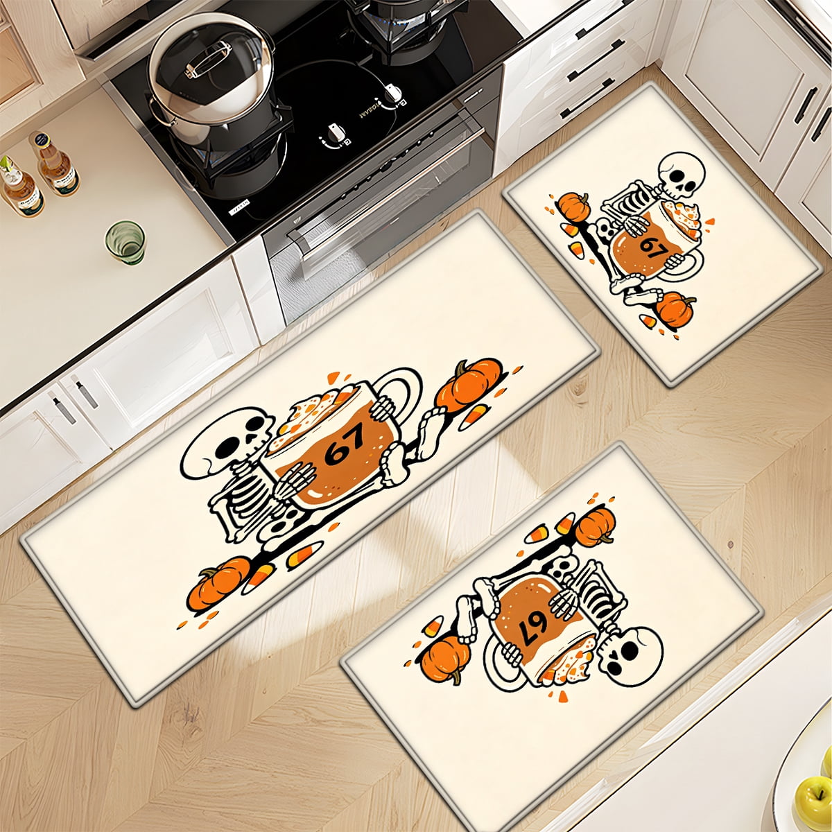 CCTFS Halloween Skeletons Holding Hot Drinks Household 1Pc Flannel Mat and Kitchen Rugs,Soft Non-slip for Bedroom Entryway