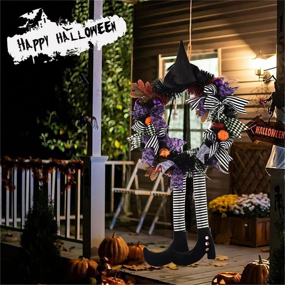 Halloween decorations,Halloween Wreath Front Door,24'' Witch Wreath,Witch's Hat And Legs Hanging Leg Pumpkin Maple Leaf Decor Unique Decoration,halloween decorations for Door or Interior Wall Decor