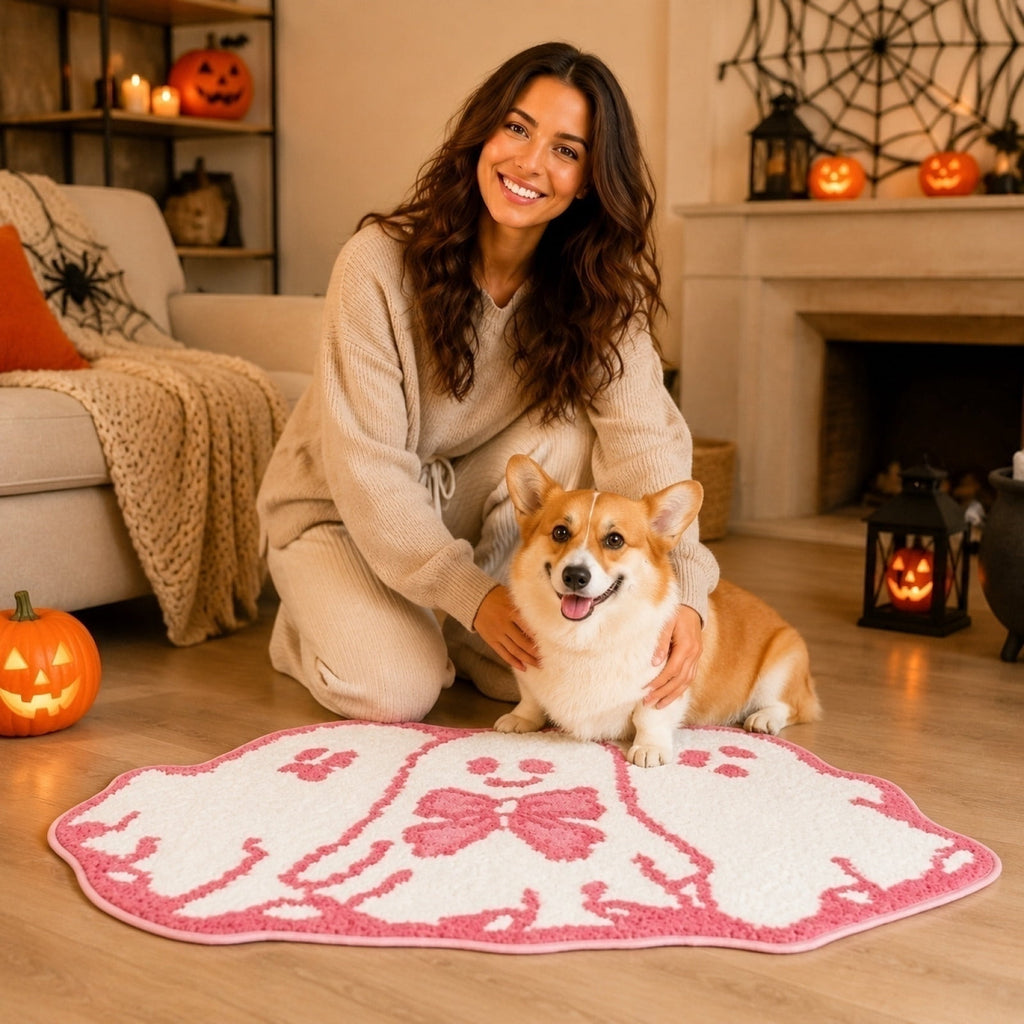 WWC Halloween Door Mat, 32x20 inch Halloween Decor Thick Non Slip Ghost doormat, Entryway Rug for Fall Party Indoor Outdoor Front Porch