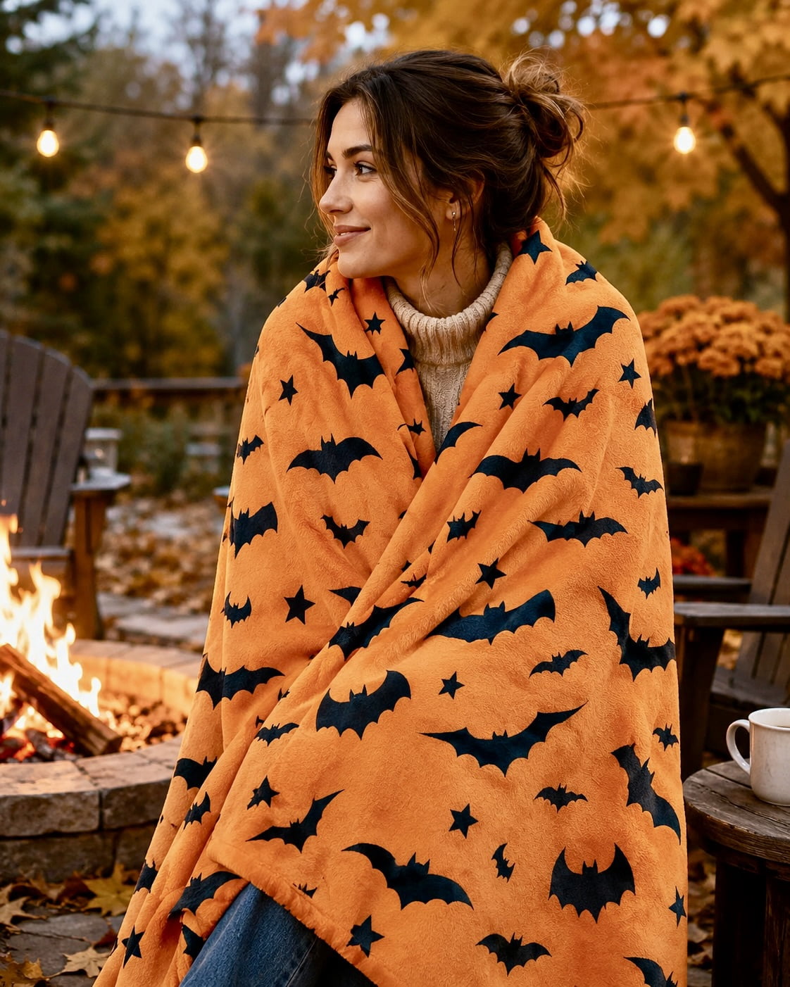 Serafina Home Halloween Throw Blanket: Fuzzy Boo! Jack O'Lantern Spider Webs Skull and Black Cats Print on Velvet Fleece for Sofa Bed Couch Chair Dorm