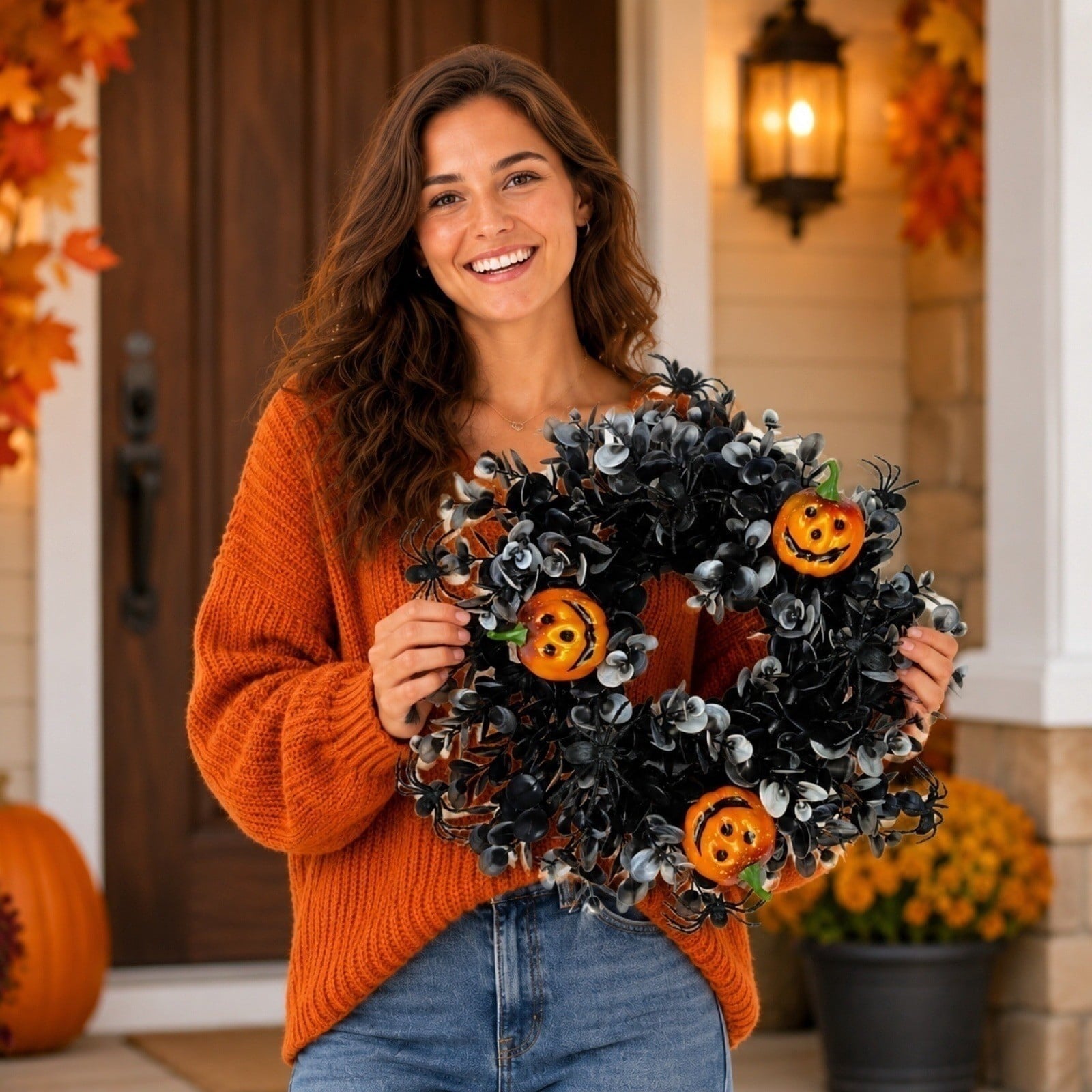 Boovnll Halloween Wreath, 18" Horror & Novelty Handmade Black Twig Glitter Bats Halloween Wreaths for Front Door Fireplace Wall Porch Party Decor, Halloween Decorations