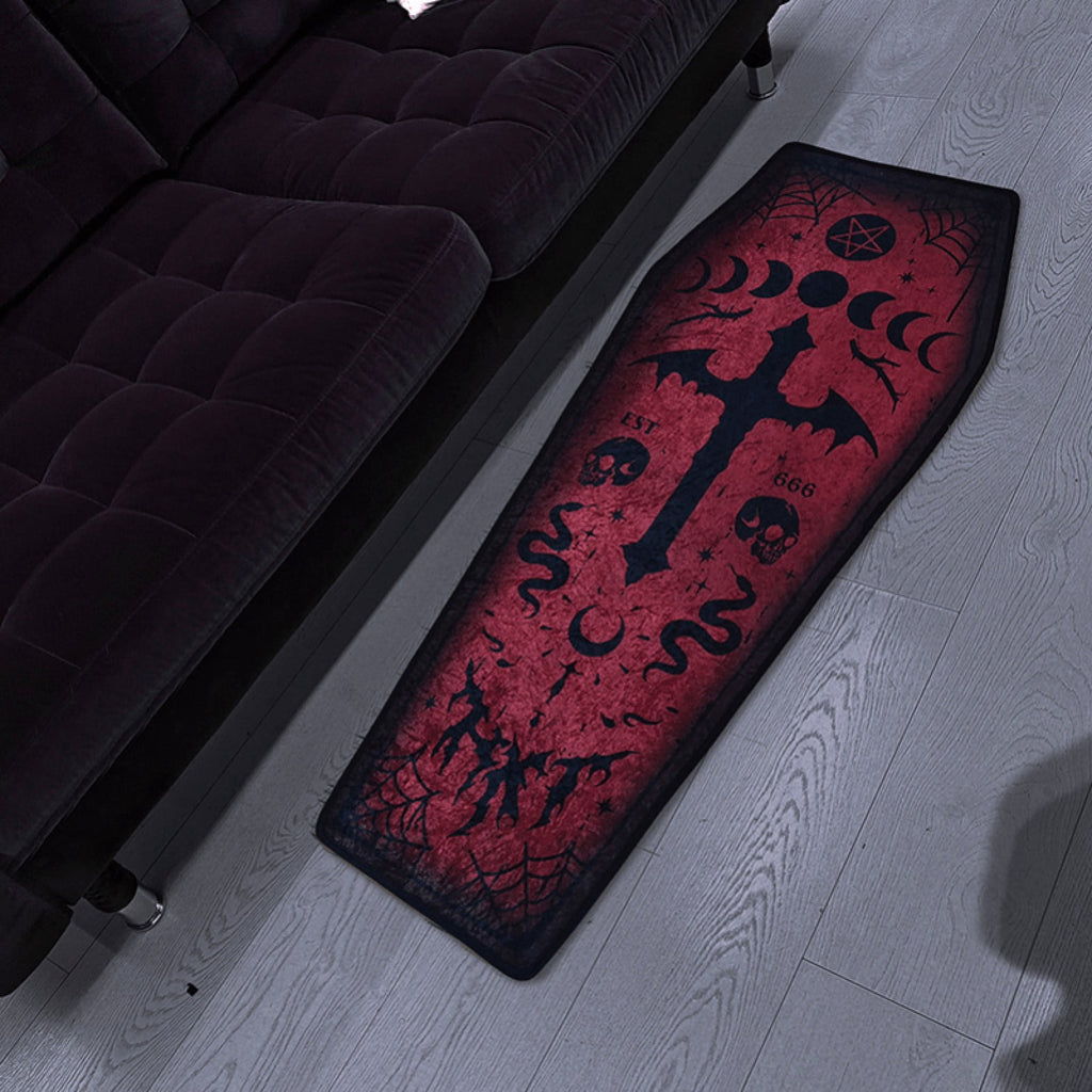 Halloween Coffin Rug - 4.3x1.6 Ft Goth Bath Mat, Non- Indoor Carpet for Living Room, Bedroom & Bathroom, Dark Gothic Decor for Spooky Home Parties
