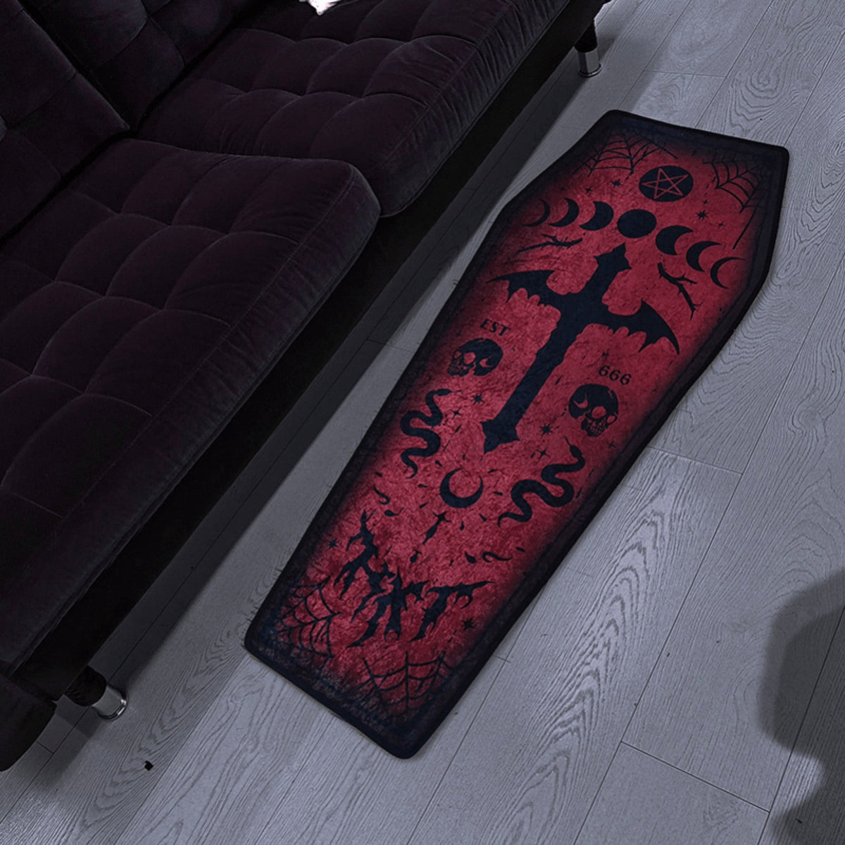 Halloween Coffin Rug - 4.3x1.6 Ft Goth Bath Mat, Non- Indoor Carpet for Living Room, Bedroom & Bathroom, Dark Gothic Decor for Spooky Home Parties