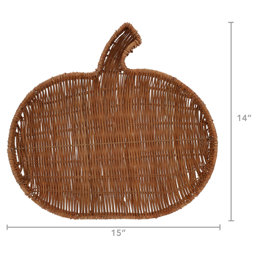 Rattan Pumpkin-Shaped Decorative Tray, Brown, 15", Fall by Way To Celebrate