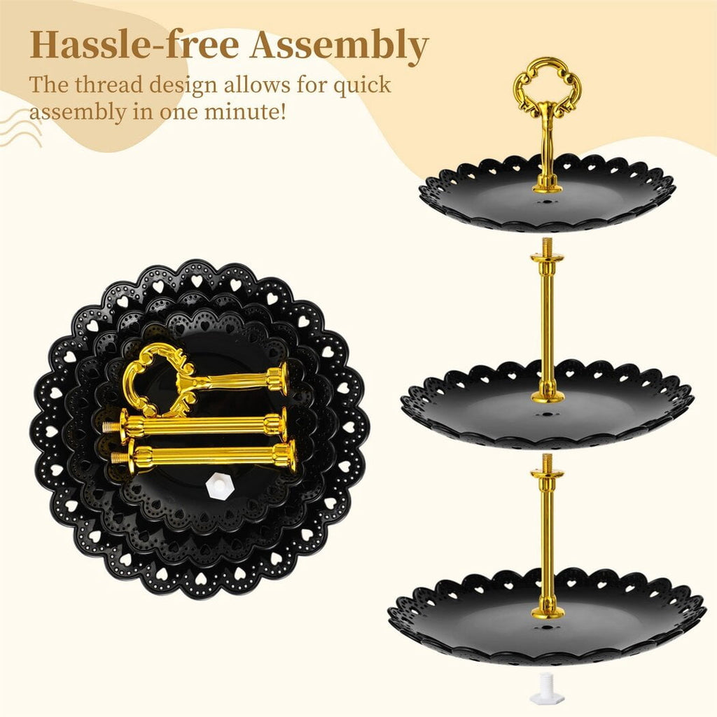 9 Pcs Dessert Table Display Set, 3 Pcs 3-Tiered Cupcake Stands & 6 Pcs Square Dessert Serving Trays, Elegant Cake Stands Fruit Trays for Birthday, Wedding, Tea Party, Halloween