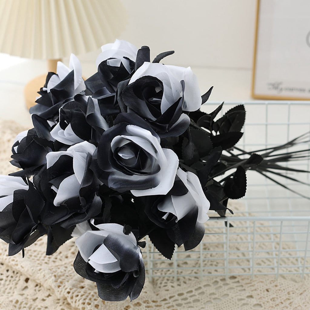 Yika Artificial Flower Black Rose Artificial Silk Flower Artificial Rose Suitable For Halloween Family Wedding Party Decoration