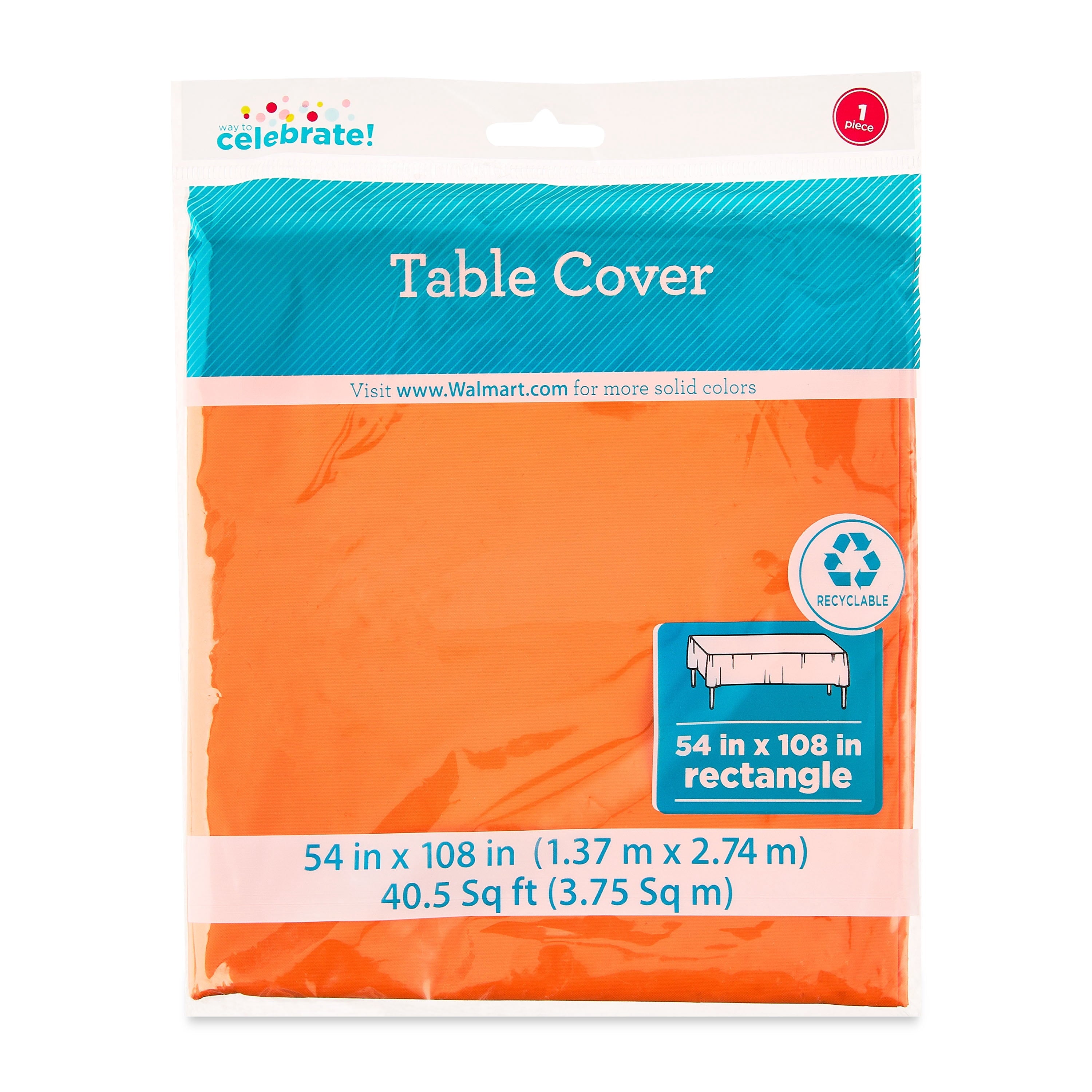 Way To Celebrate Rectangular Plastic Table Cover, Orange, 54 in x 108 in, 1 Count
