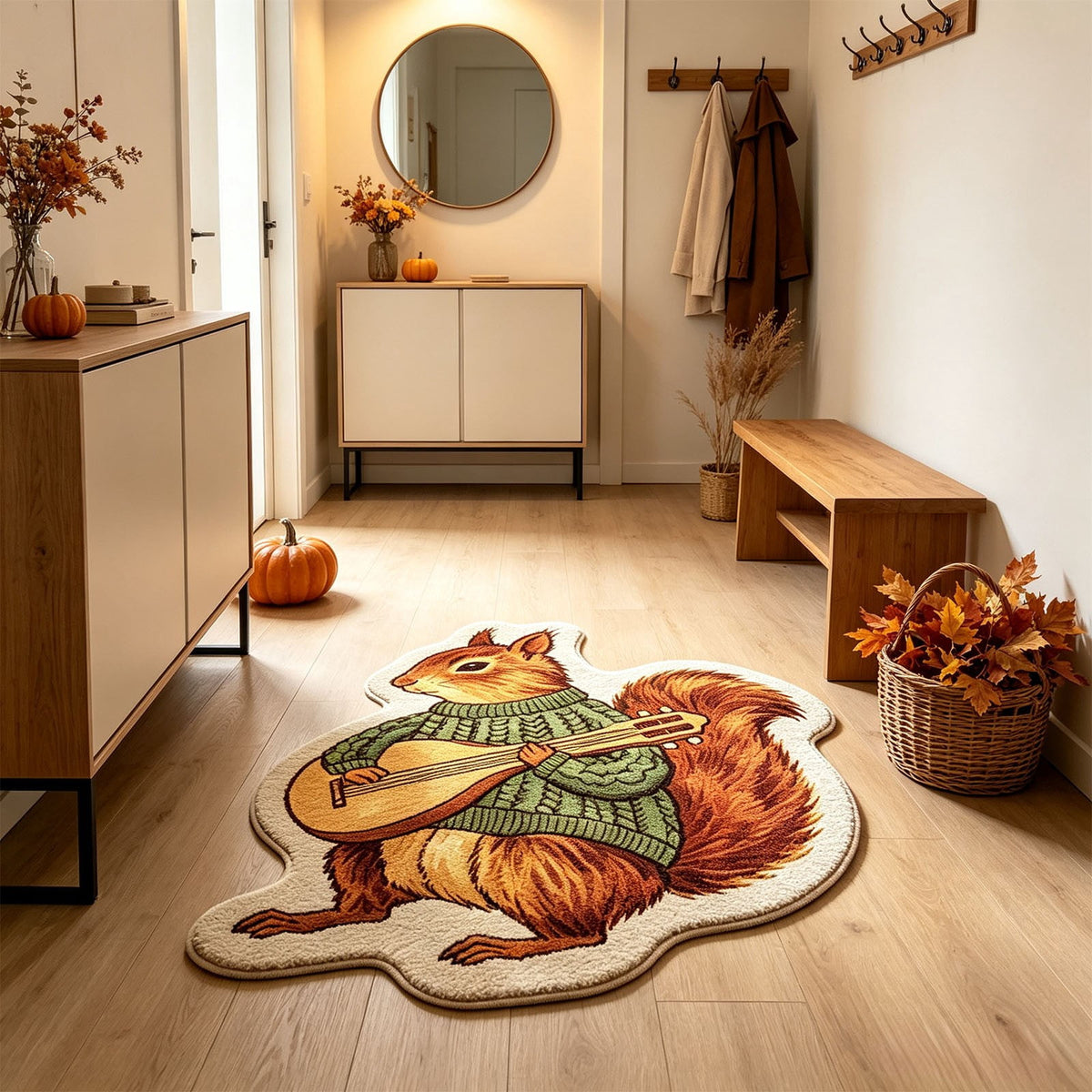 Fall Area Rug Maple Leaf Pumpkin Imitation Wool Mat 27.56x27.56in Polyester Skidproof & Soft for Living Room Bedroom Entryway Fall Doormat by MPOISVA