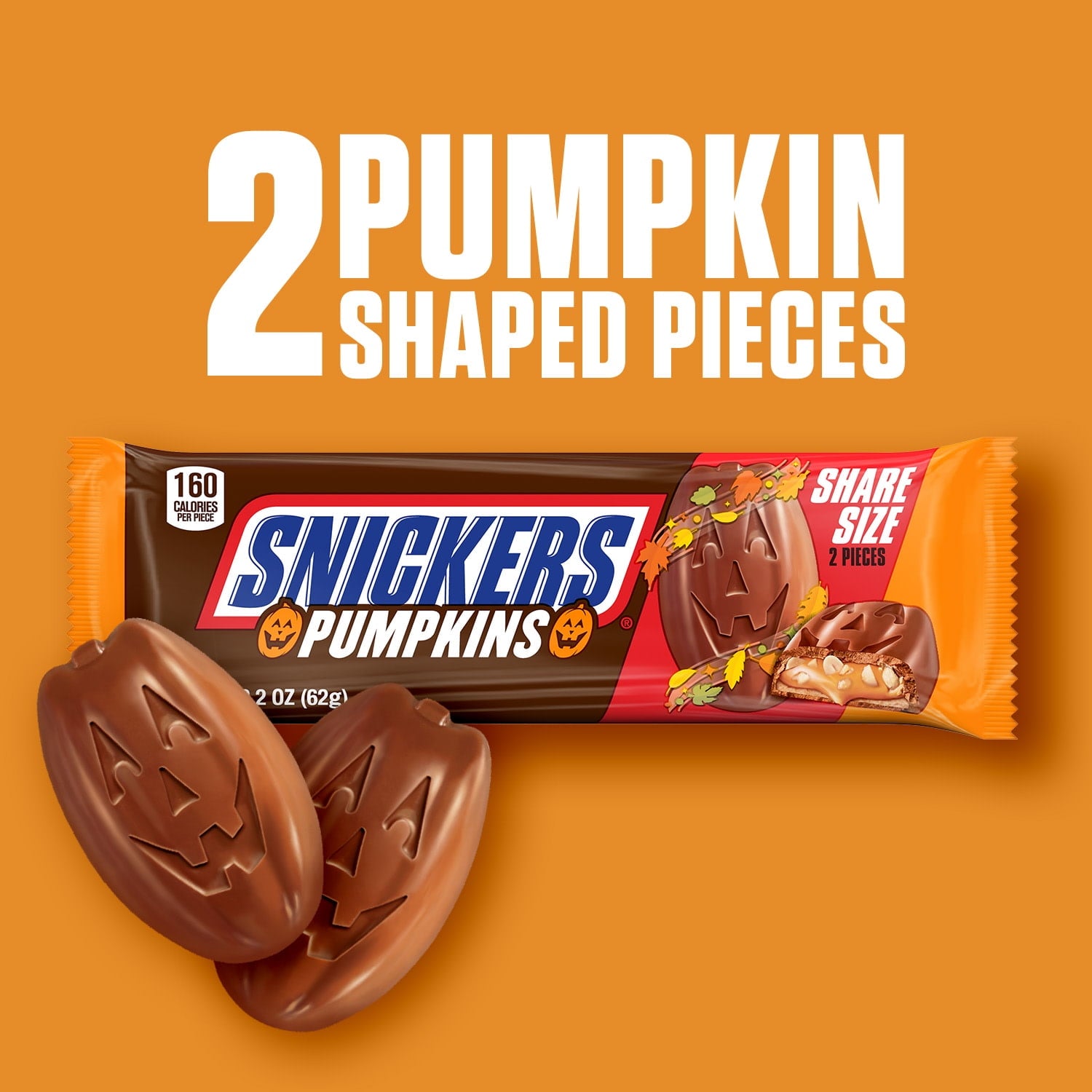Snickers Pumpkins Chocolate Halloween Candy Bars, Share Size - 2.2 oz pack