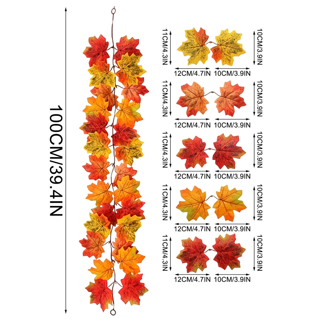 WKSCLPAI Halloween Maple Leaf Garland, Fall Vine Wreaths for Autumn Festivities Decor,Seasonal Garlands for Home,Halloween & Fall Decorations