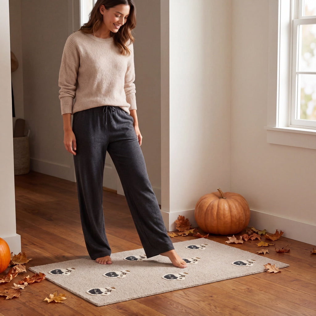 OutmaxHome Halloween Theme Cute Ghost Print Doormat, 15.8x23.6 Inch Non-Slip Absorbent Mat, Easy to Clean, for Front Door, Porch, Farmhouse