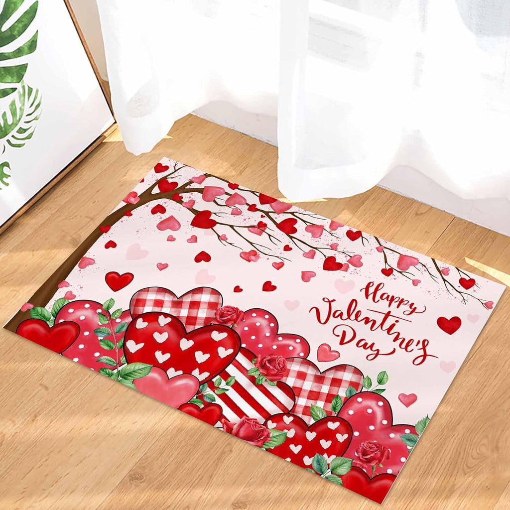 Christmas Snowman Trees Entrance Door Mat, Red Plaid Low Profile Tradition Christmas Decor Welcome Doormat, Non-Slip Carpet Rugs Floor Mat Decorative for Home/Bathroom/Kitchen - 20"x31.5"