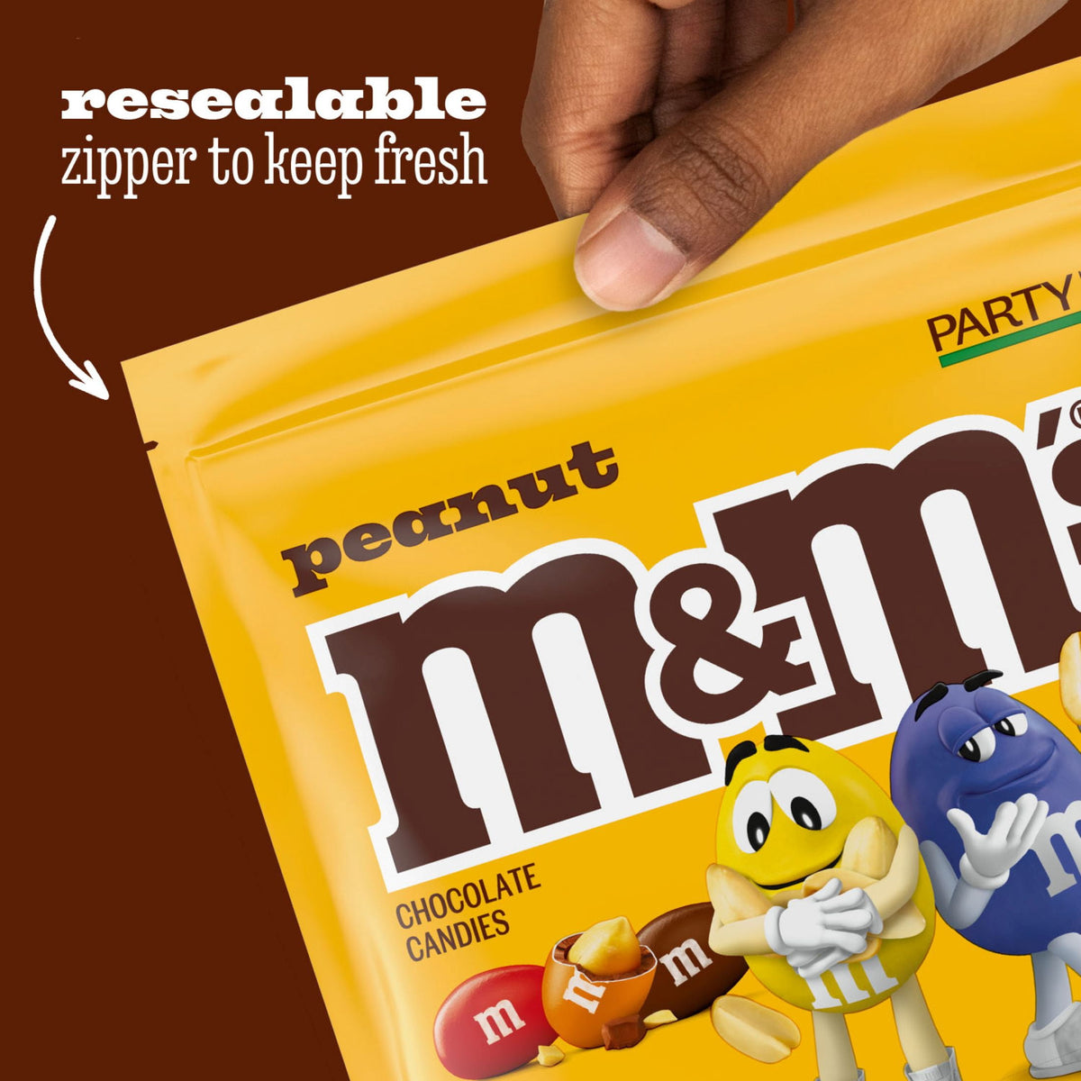 M&M's Peanut Milk Chocolate Candy, Family Size 18.08 oz Resealable Bulk Bag