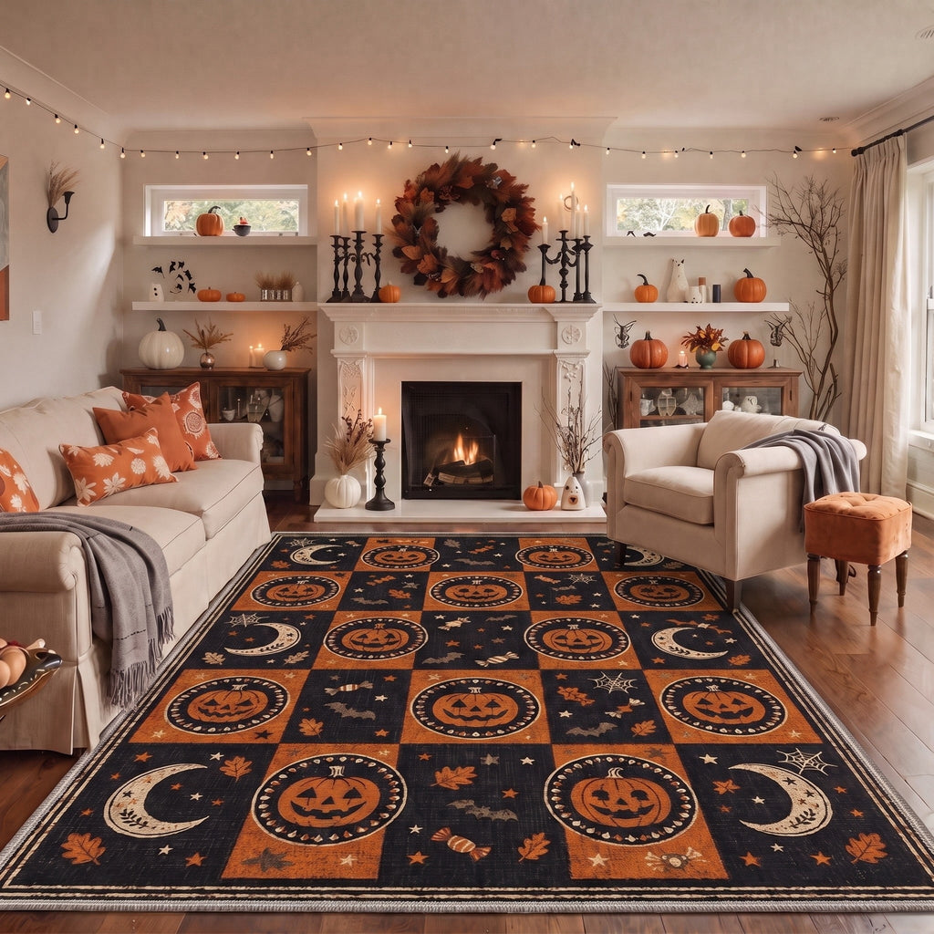 GENIMO 2'x7' Halloween Runner Rug, Washable Non Slip Soft Vintage Witch Indoor Outdoor Hallway Runner for Porch Patio Kitchen Entryway, Vintage Black
