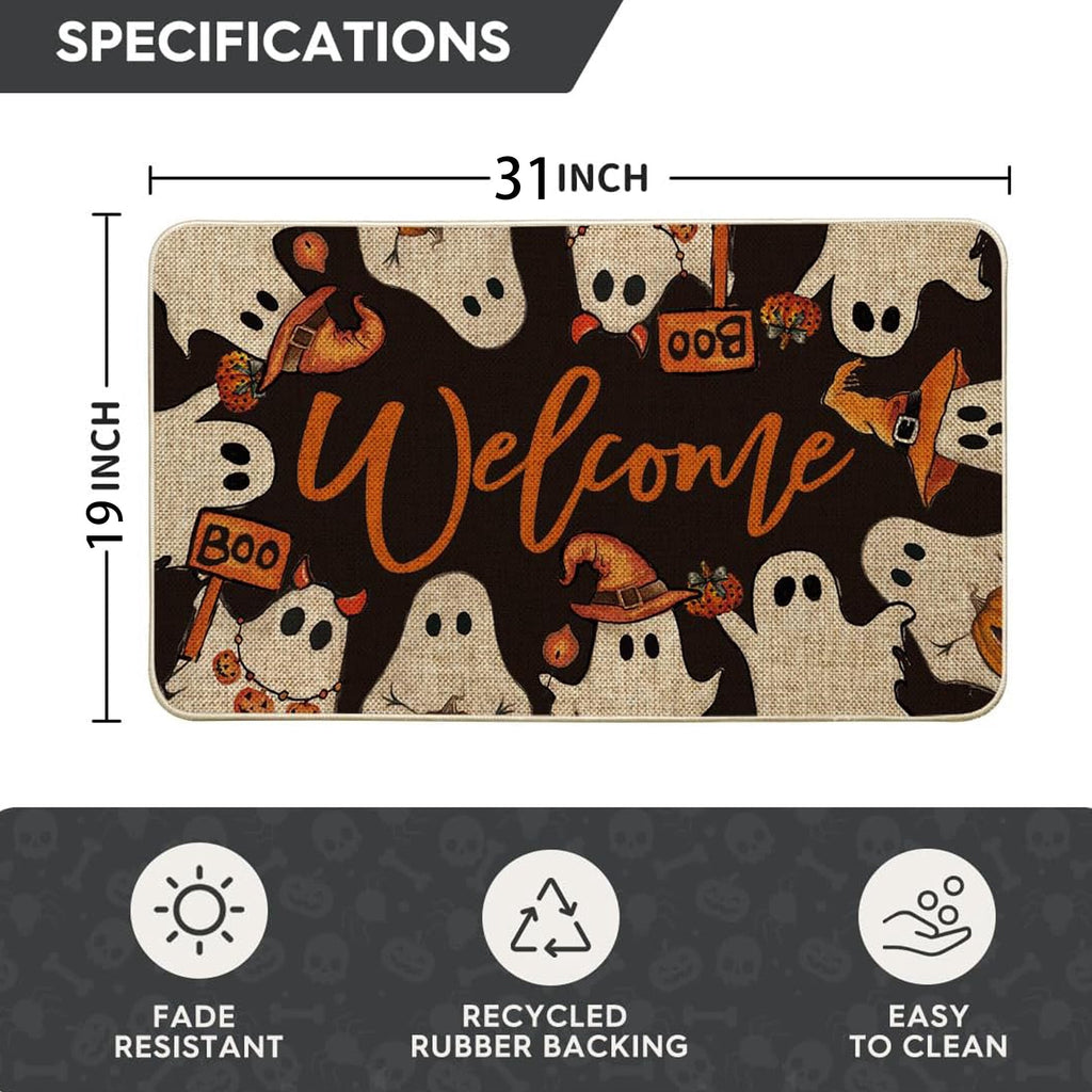 BOOHIT Halloween Door Mat 31x19 Inch Indoor Outdoor Entrance Floor Home Decoration (Pumpkin Head Spooky)
