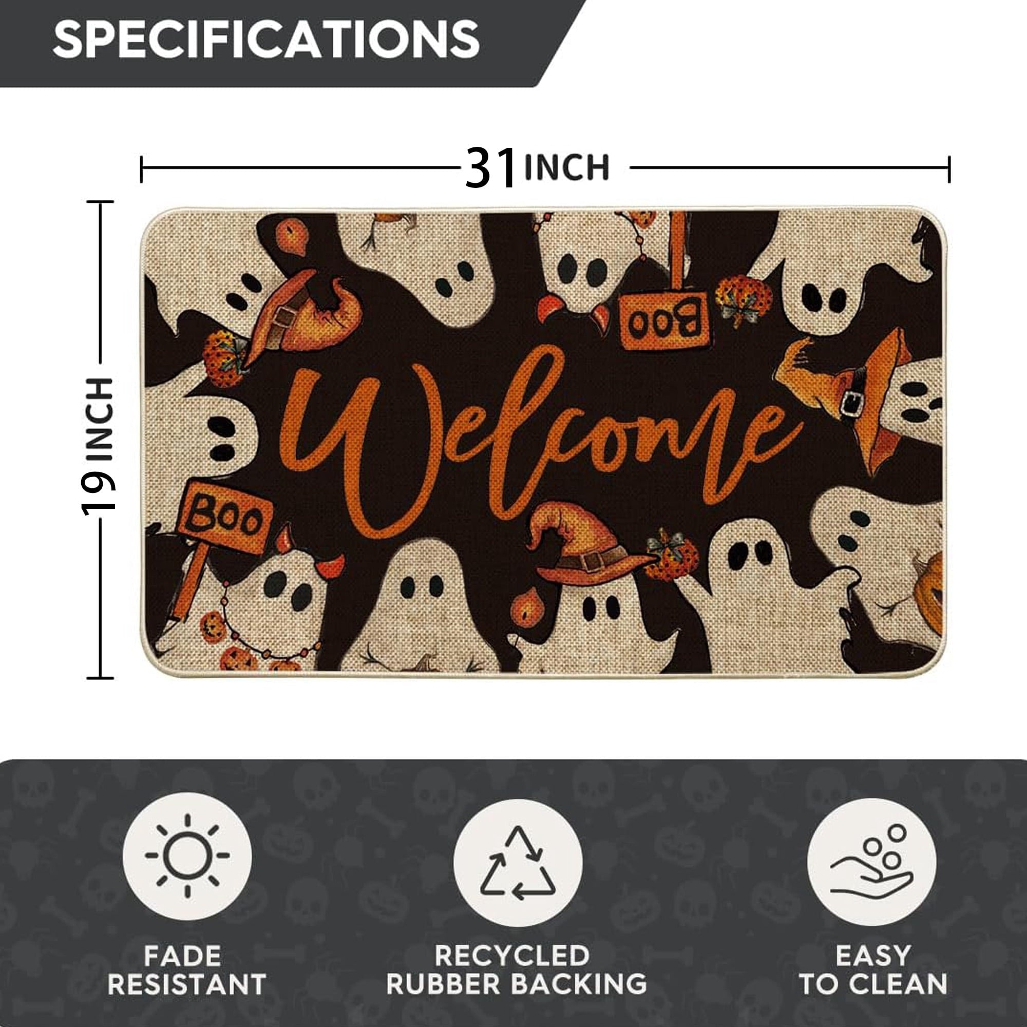 BOOHIT Halloween Door Mat 31x19 Inch Indoor Outdoor Entrance Floor Home Decoration (Pumpkin Head Spooky)