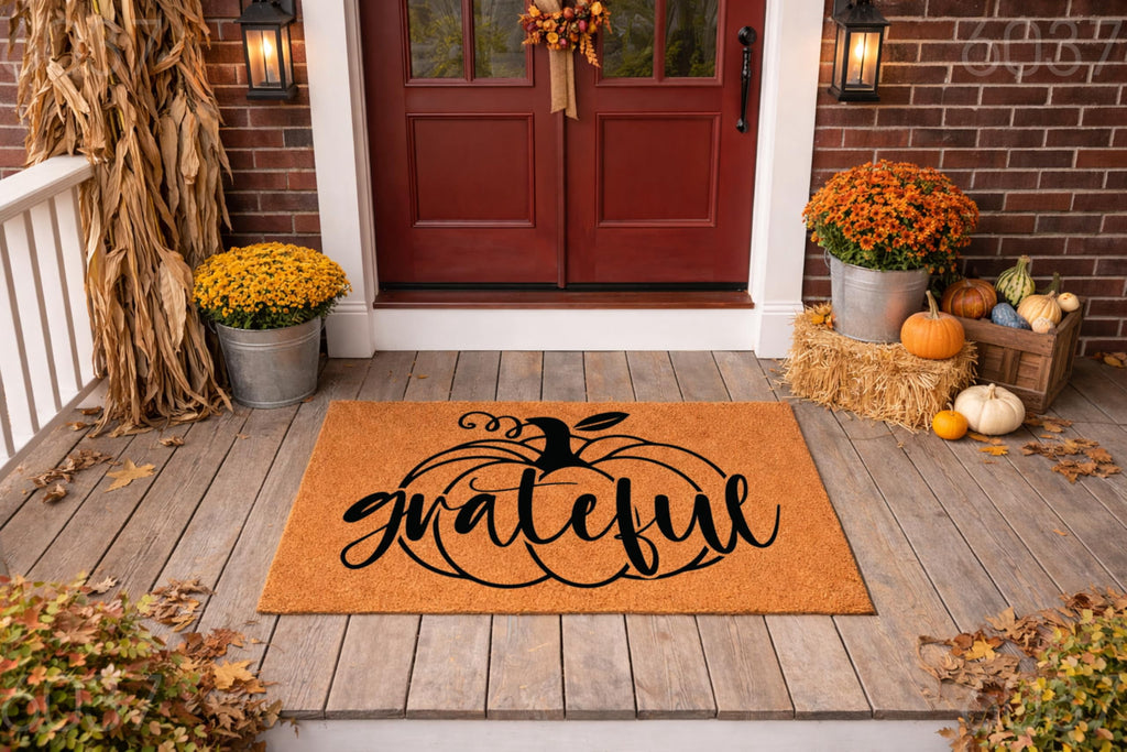 Doormat Grateful Pumpkin Halloween Doormat Welcome Mat Halloween Gift (18" x 30") #6037
