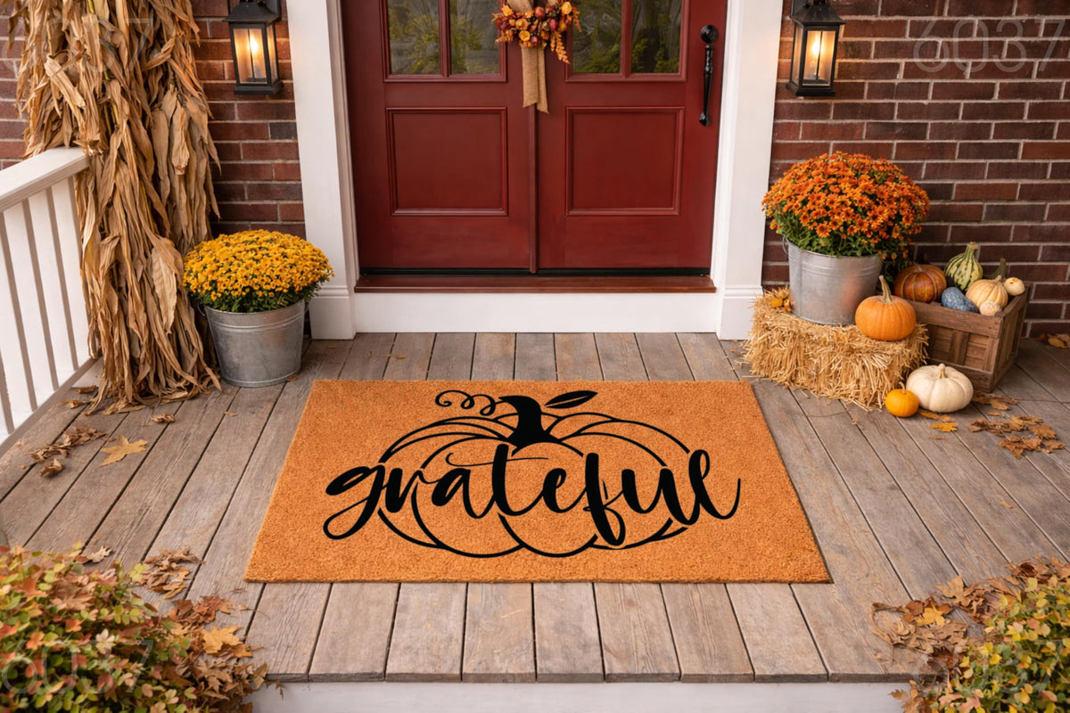 Doormat Grateful Pumpkin Halloween Doormat Welcome Mat Halloween Gift (18" x 30") #6037