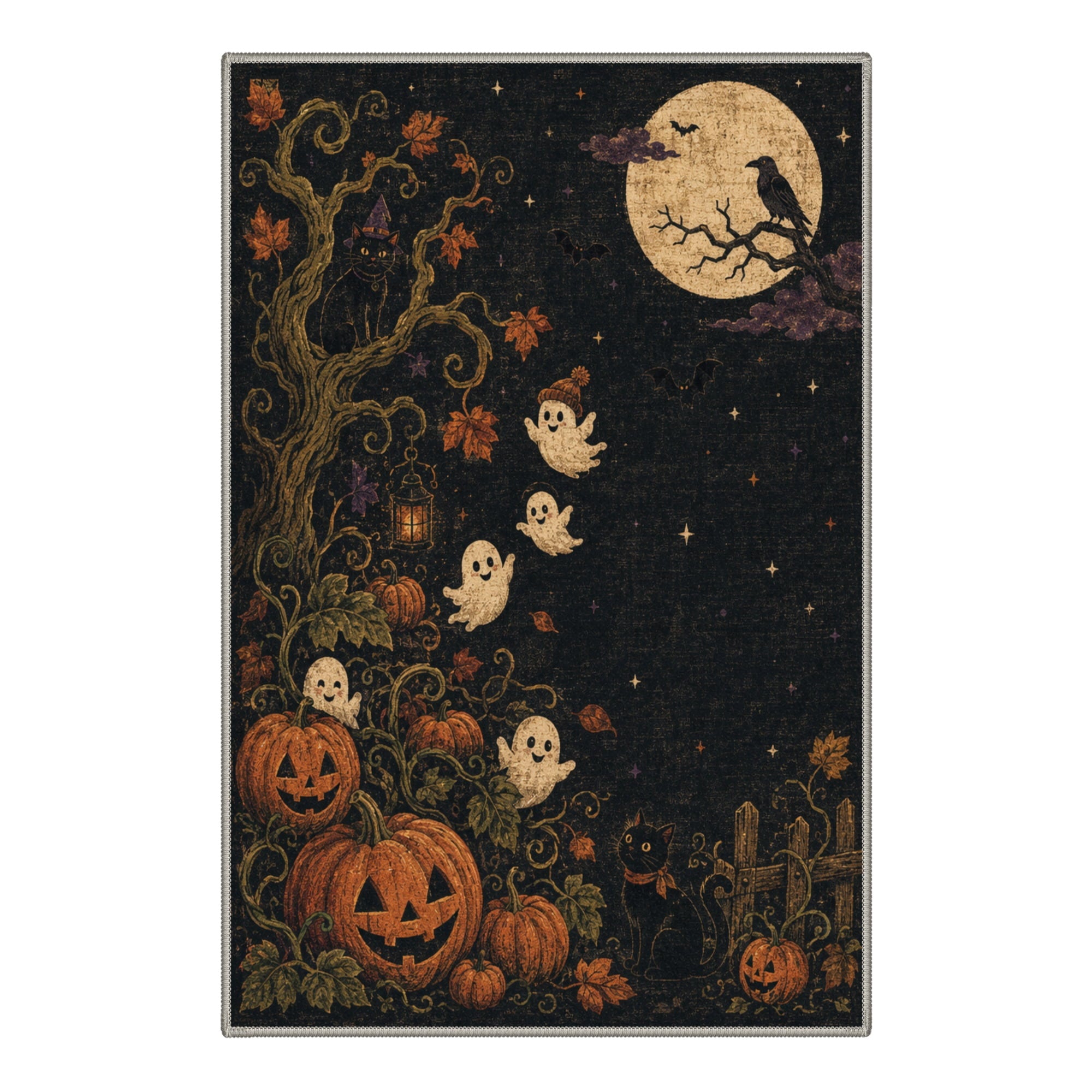 GENIMO 2'x3' Halloween Doormat, Washable Non Slip Soft Whimsical Cat Outdoor Door Mat for Front Door Covered Porch Patio Entryway, Rustic Black