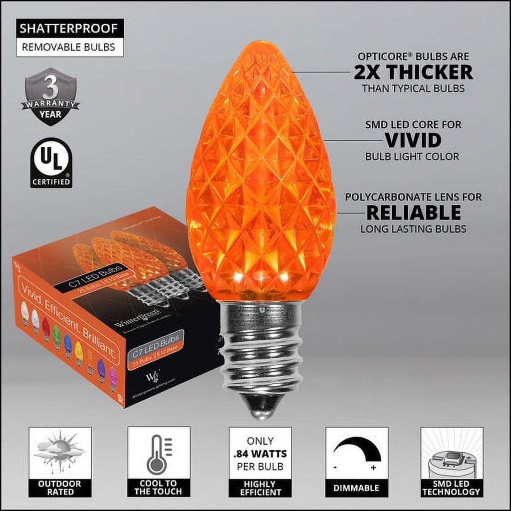 50 OptiCore LED Purple and Orange C7 String Lights with Shatterproof Bulbs for Halloween Displays Party Decoration, 50ft, Indoor Outdoor Black Wire