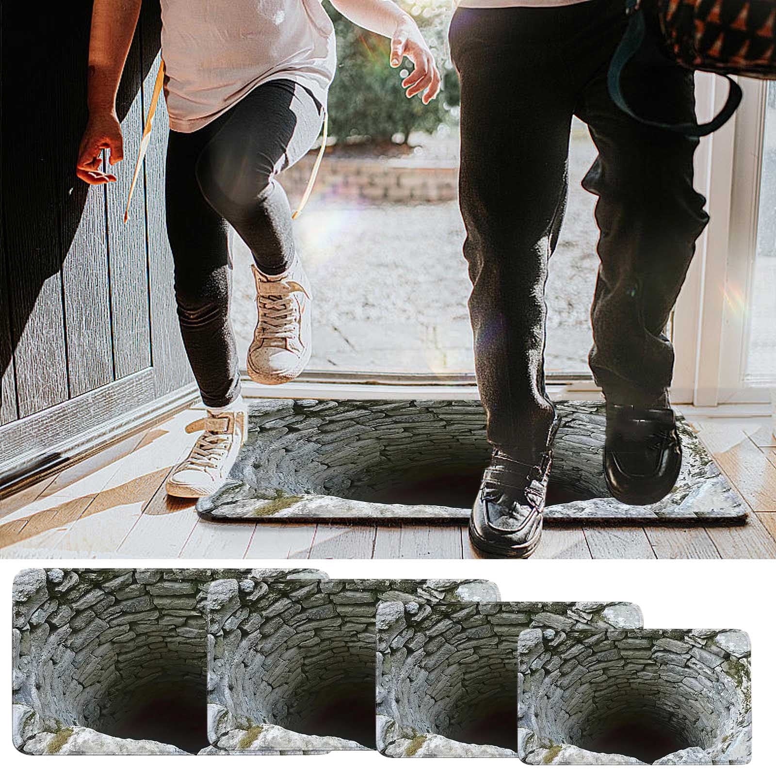 2026 New 3D Hole Rug, Rugs That Look like a Hole, Trap Optical Illusion Bottomless Non-slip Doormat for Door Entrance, Bathroom, Stairs, Playroom, Living Room, Or Area Decoration