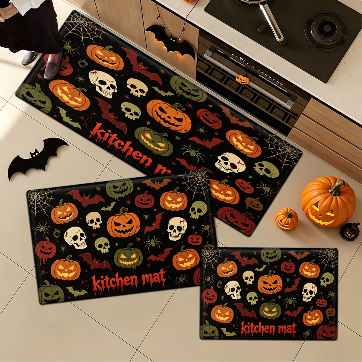 YIMEIS Halloween Pumpkin Lanterns 1Pc Flannel Mat and Kitchen Rugs,Soft Non-slip,Perfect for Home Bathroom