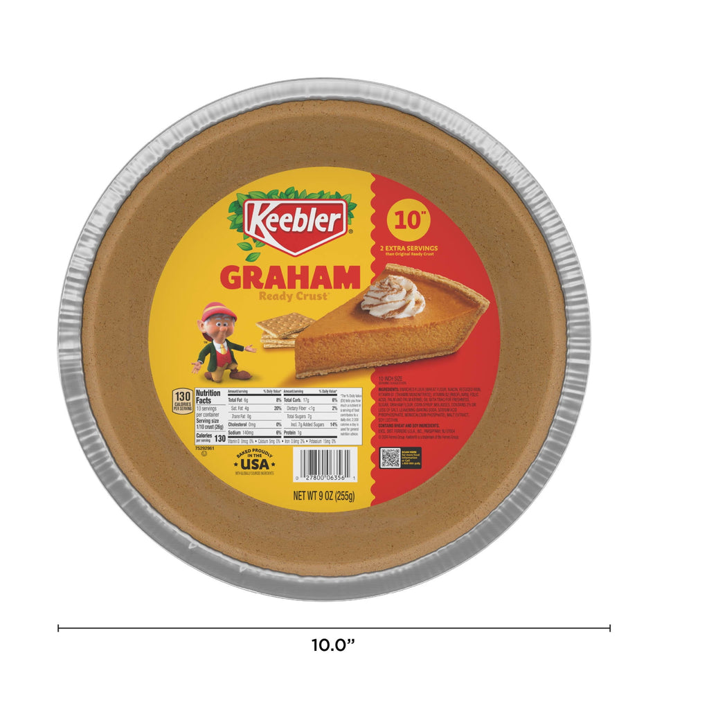 Keebler Ready Crust 10-Inch Graham Cracker Pie Crust, Premade Pie Crust For Baking And No-Bake, 9 oz