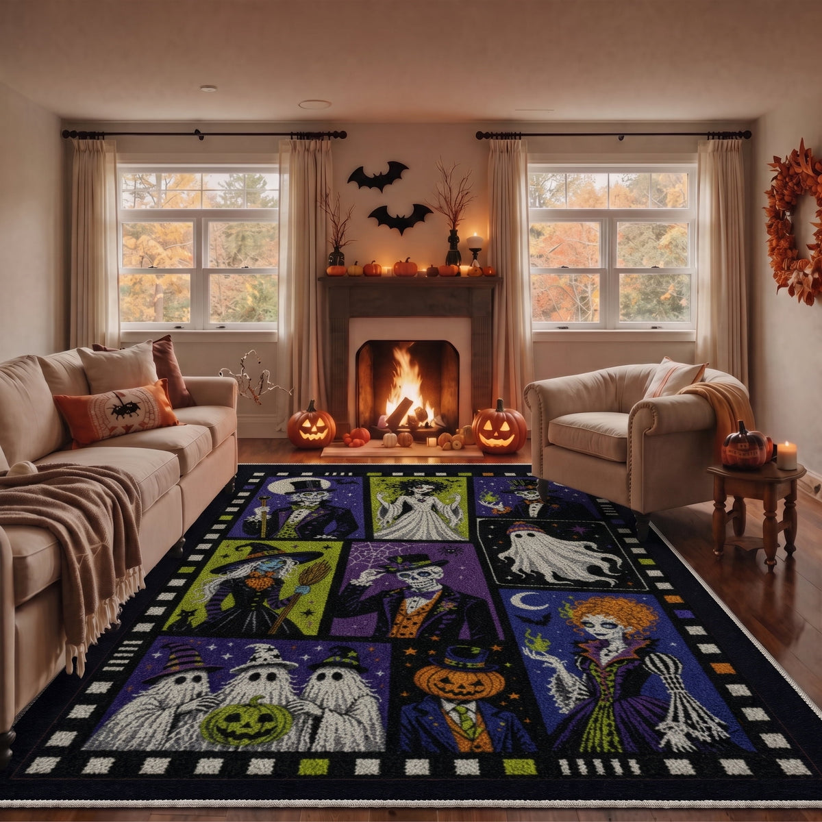 GENIMO 2'x3' Halloween Doormat, Washable Non Slip Soft Whimsical Cat Outdoor Door Mat for Front Door Covered Porch Patio Entryway, Vintage Black
