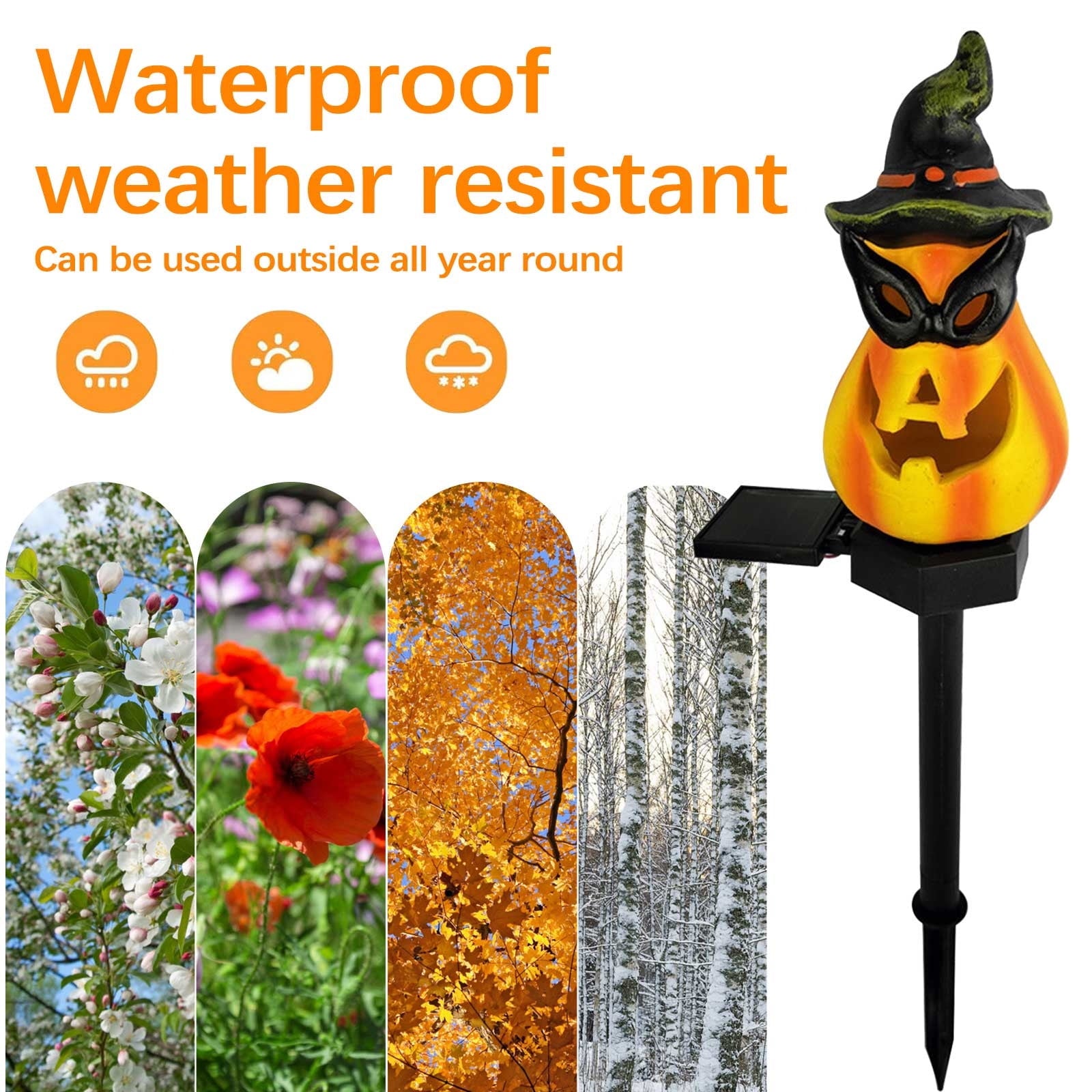 Btomtd Solar Lantern Light Outdoor Halloween Decor Resin Craft Pumpkin Ground Insertion Lamp for Garden Ghost Festival Solar LED Garden Light, C