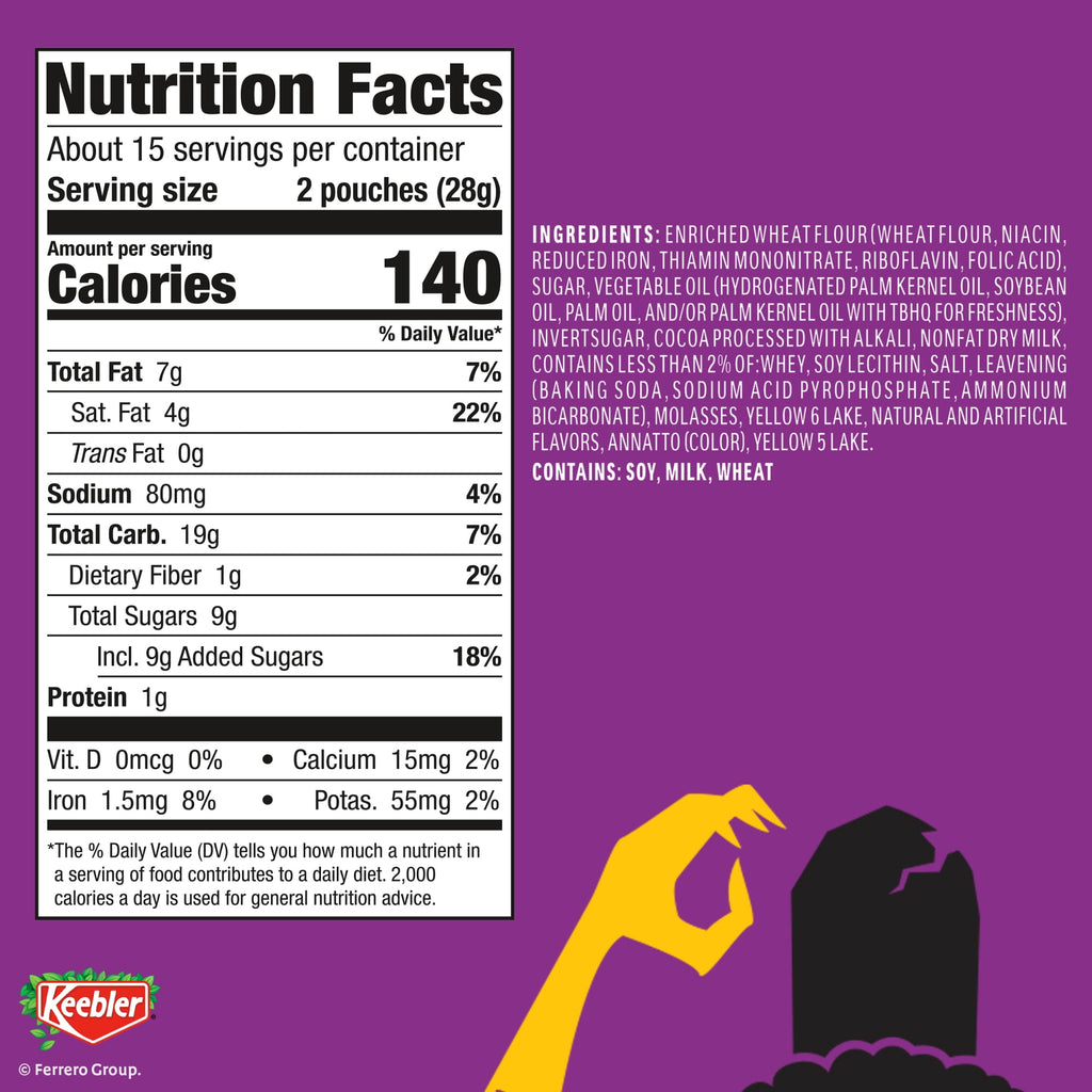 Keebler Spookie Fudge Stripes Minis, Halloween Candy, Chocolatey Cookies, 30 Glow-in-the-Dark Packs, 15 oz