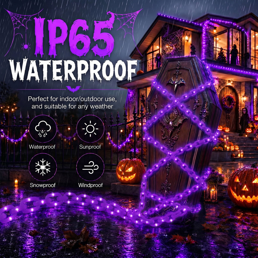 VOLIVO Halloween Chain Lights, 10FT 8 Modes Waterproof Battery Operated Halloween Decorations for Outdoor Party, Cosplay, Spooky (Purple)