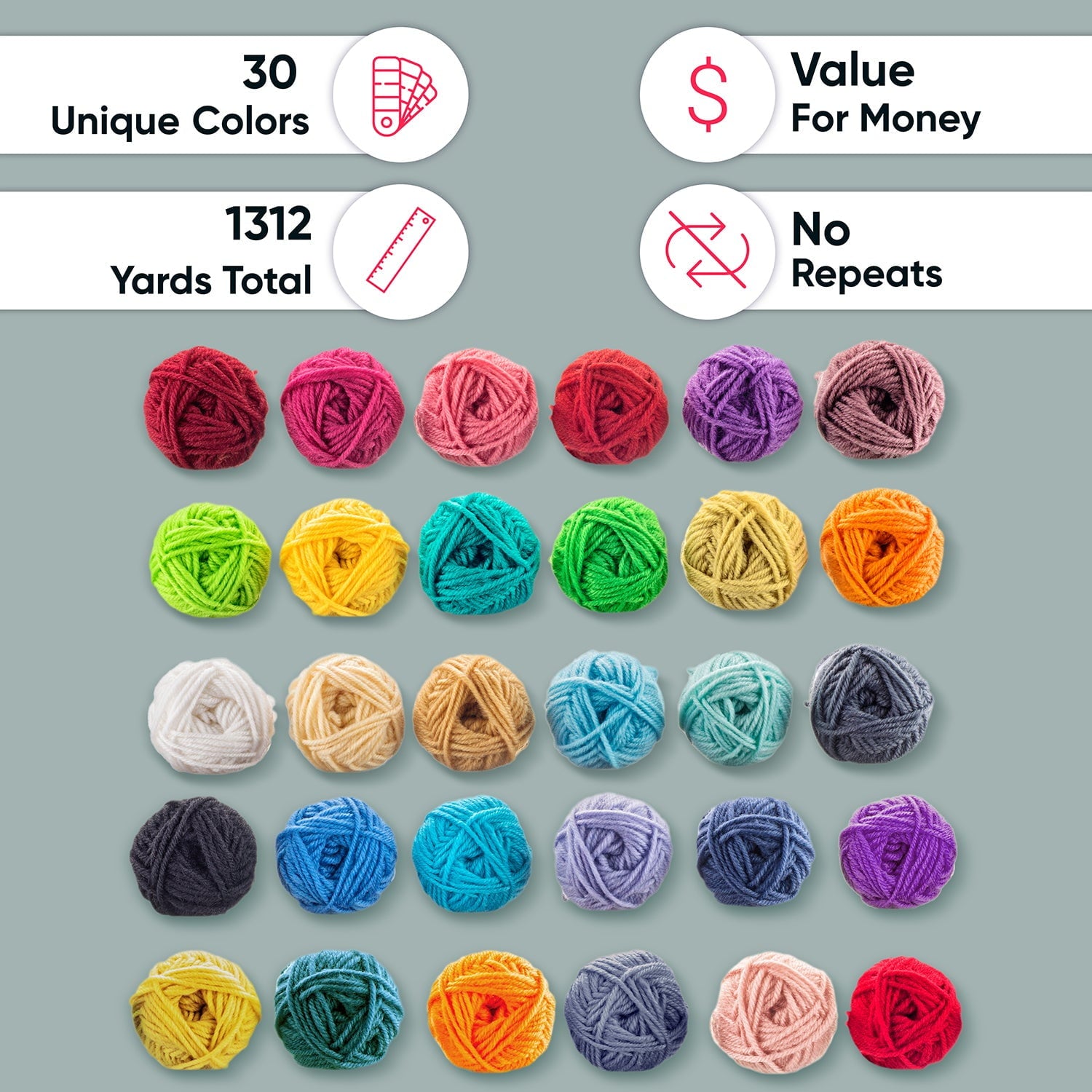 Craftiss Acrylic Yarn for Crochet - 30*0.7 Oz Skeins Unique Colors - Bulk Yarn Kit - 1300 Yards - Perfect for Any Mini Project