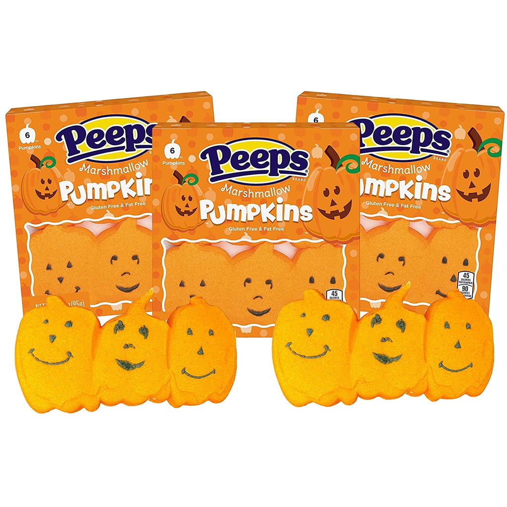 Peeps Marshmallow Pumpkins, Trick or Treat Candy, Pack of 3, 6 Count per Pack
