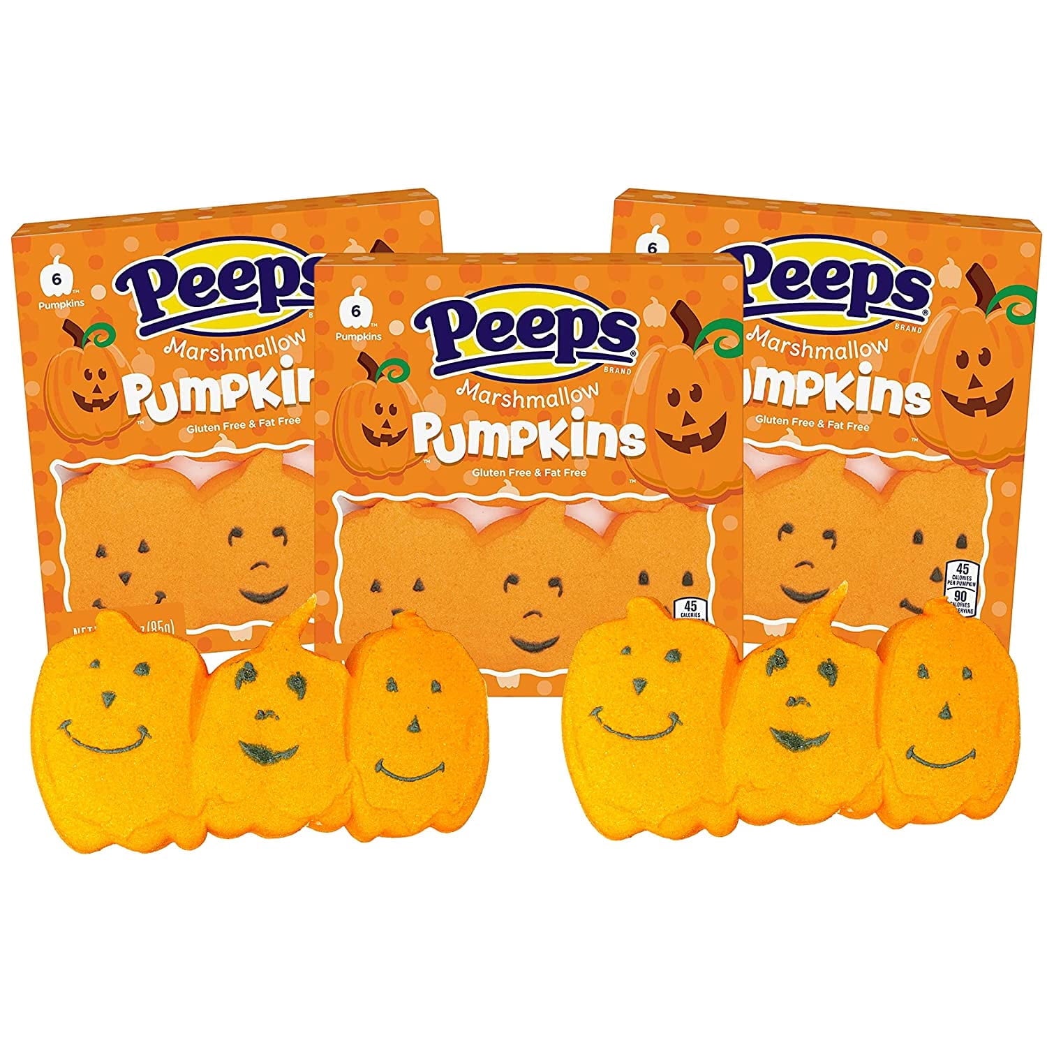 Peeps Marshmallow Pumpkins, Trick or Treat Candy, Pack of 3, 6 Count per Pack