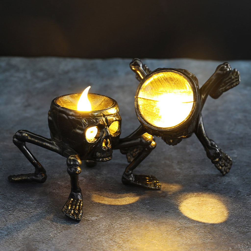 Elainilye Halloween Decorations Indoor Outdoor, LED Flameless Skull Candle Lamp, Battery Operated Halloween Decorations for Home Table Indoor Party Decor, Black