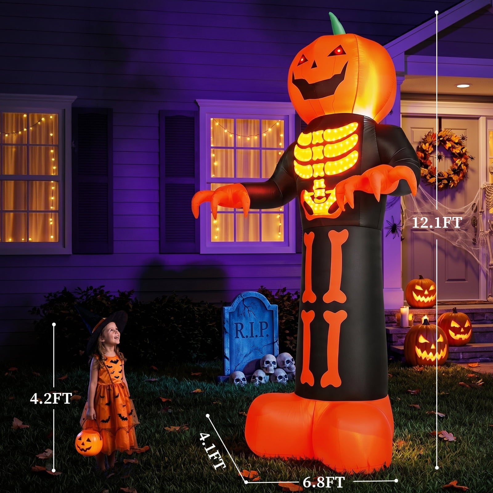 Zimtown Zimtown 12 FT Halloween Inflatable Pumpkin with 3D Glowing Skeleton Chest