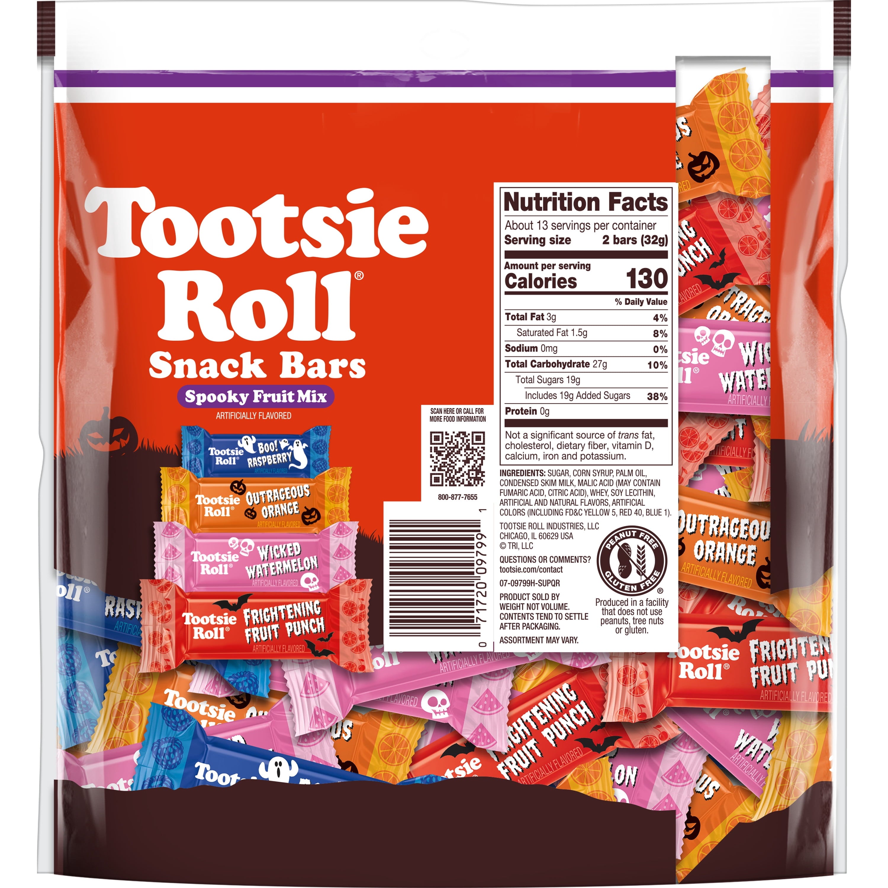 Tootsie Roll Fruit Snack Bars, Assorted Flavors, 14.5 oz, Gluten-Free, Peanut-Free