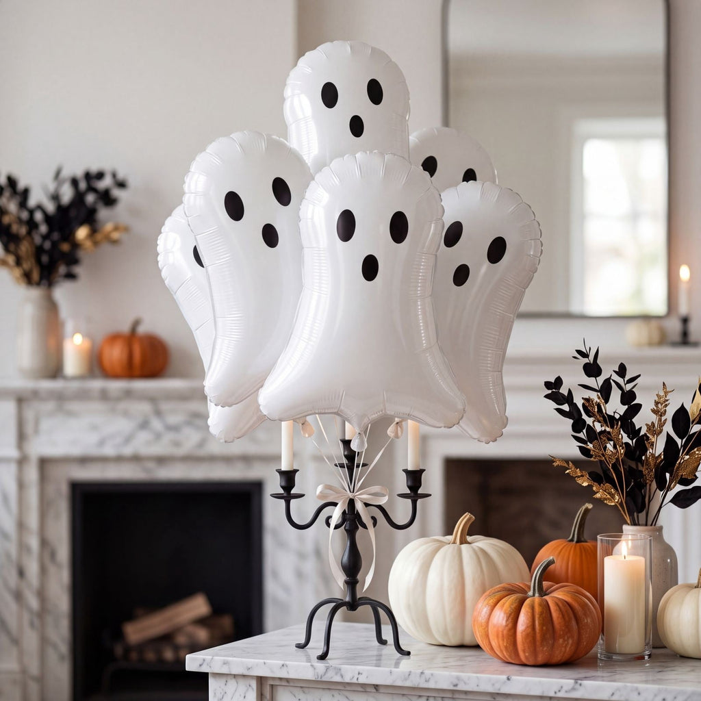 QISIWOLE Halloween Ghost Balloons Set of 50, White Latex Party Decoration for Spooky Celebrations, 18.50 x 13.8 in