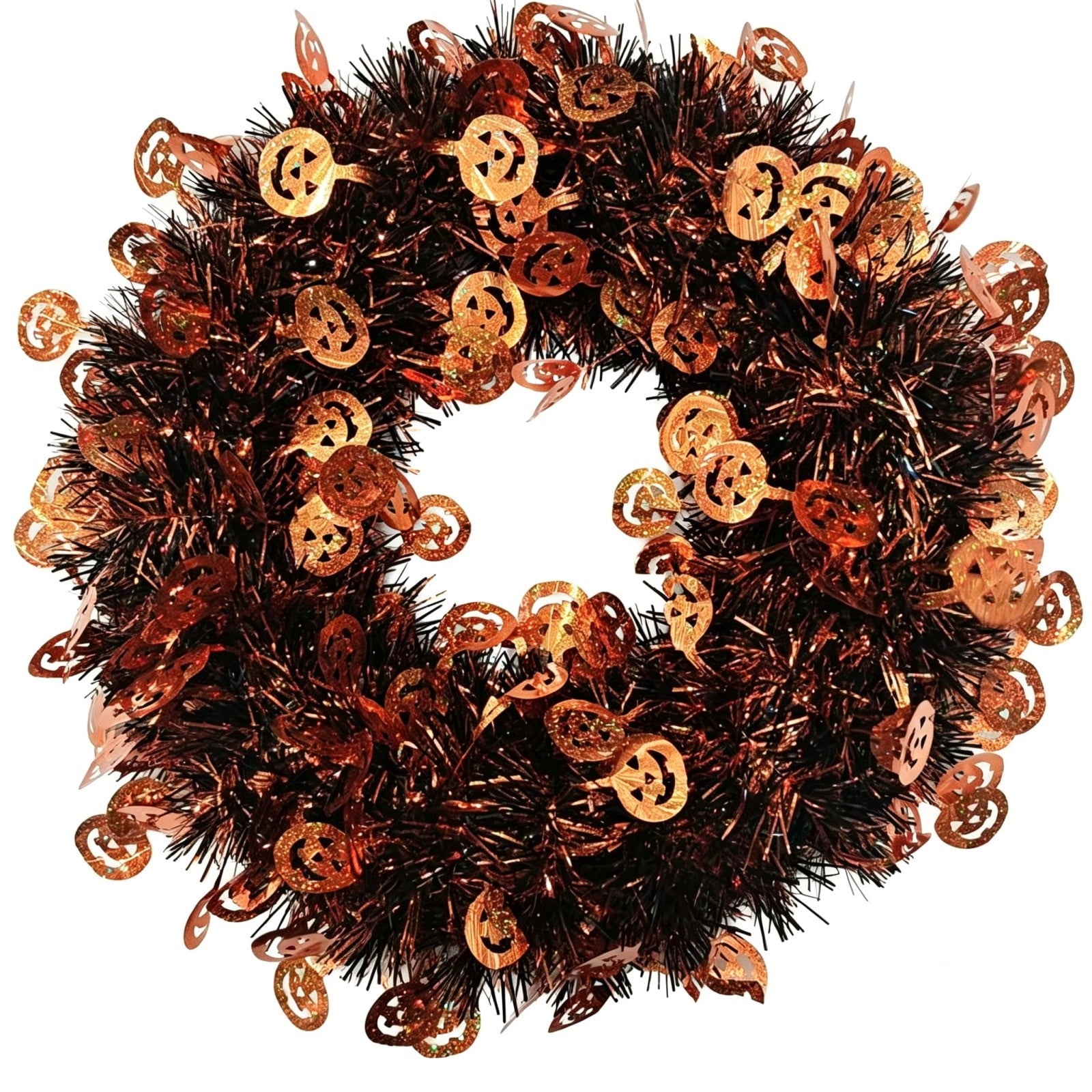 sruoe Halloween Glitter Foil Pumpkin Tinsel Wreath, Halloween Decorations Indoor, Sparkling Front Door Decor for Porch, Party Background, Wall Arrangement