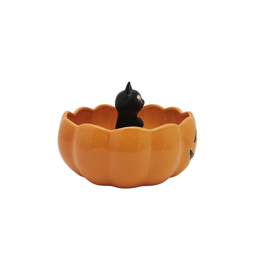Way to Celebrate Halloween Cat in Pumpkin Ceramic Serve Bowl