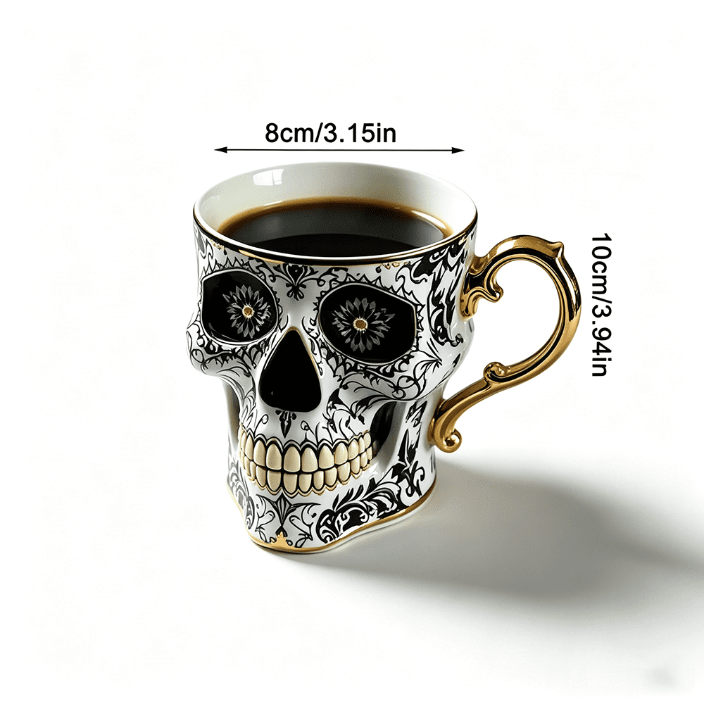 Skull Coffee Mug,Sparkly Skull Coffee Mug Gothic Tea Cups ,Skull Coffee Cup,Gothic Porcelain Tea Cup With Gold Trim, Skullcoffee Mug Halloween Gifts, Great For Coffee Lovers Unique Gift