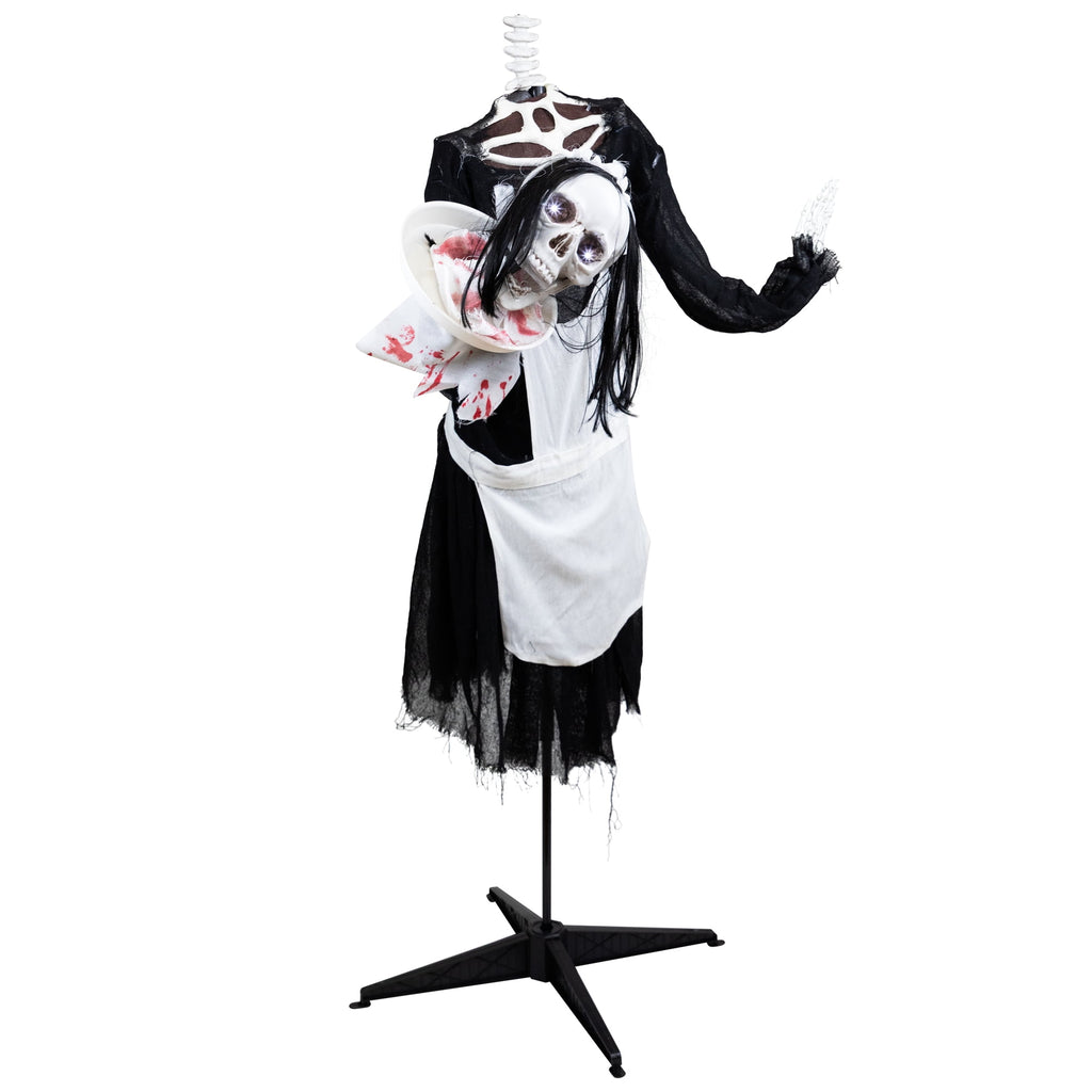 Northlight LED Animated Head-in-Hand Skeleton Maid Halloween Decoration - 57" - White Lights