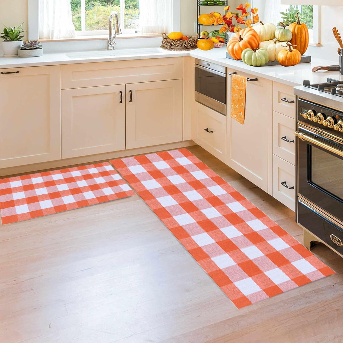 JLFNYA Halloween Rug,15.7*24inch Checkered Rug,Rug Halloween Fall Door Mat Cotton Washable Area Rugs Door Mat Outdoor Entrance for Front Porch Entryway Fall Farmhouse