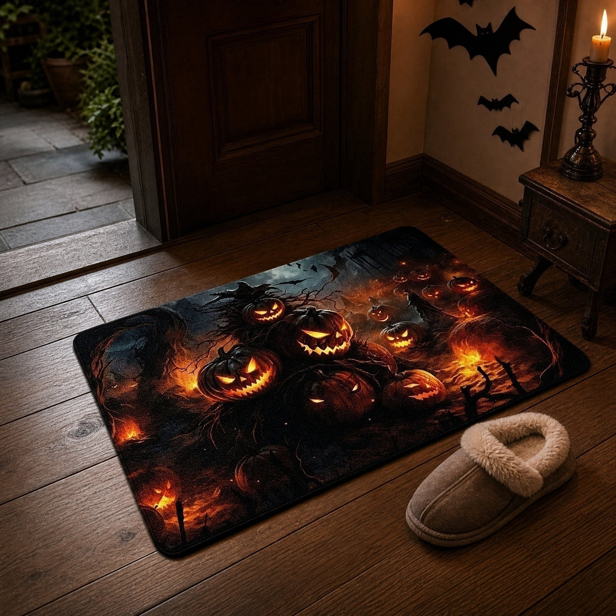 OutmaxHome Halloween Theme Cute Ghost Print Doormat, 15.8x23.6 Inch Non-Slip Absorbent Mat, Easy to Clean, for Front Door, Porch, Farmhouse