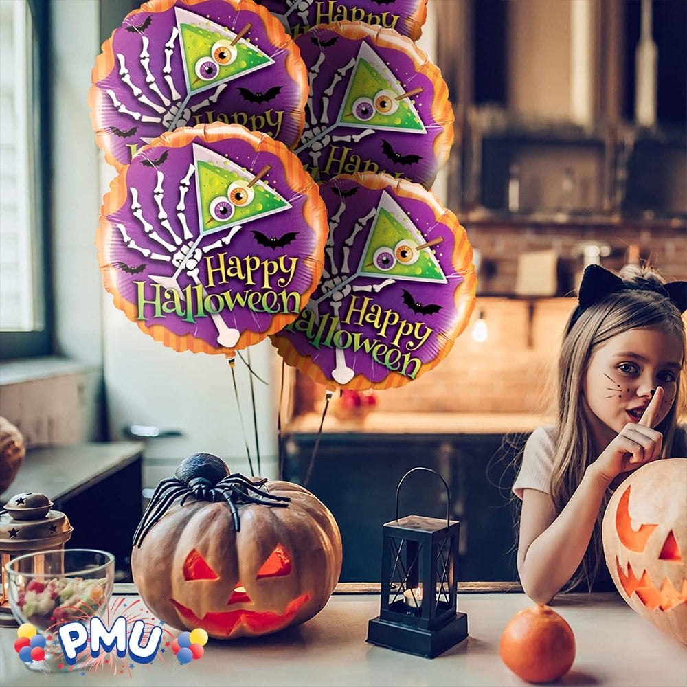 PMU Halloween Party Decoration "Happy Halloween" Jack Faces Aglow 18 Inch Mylar-Foil Balloon (1pkg) Pkg/1