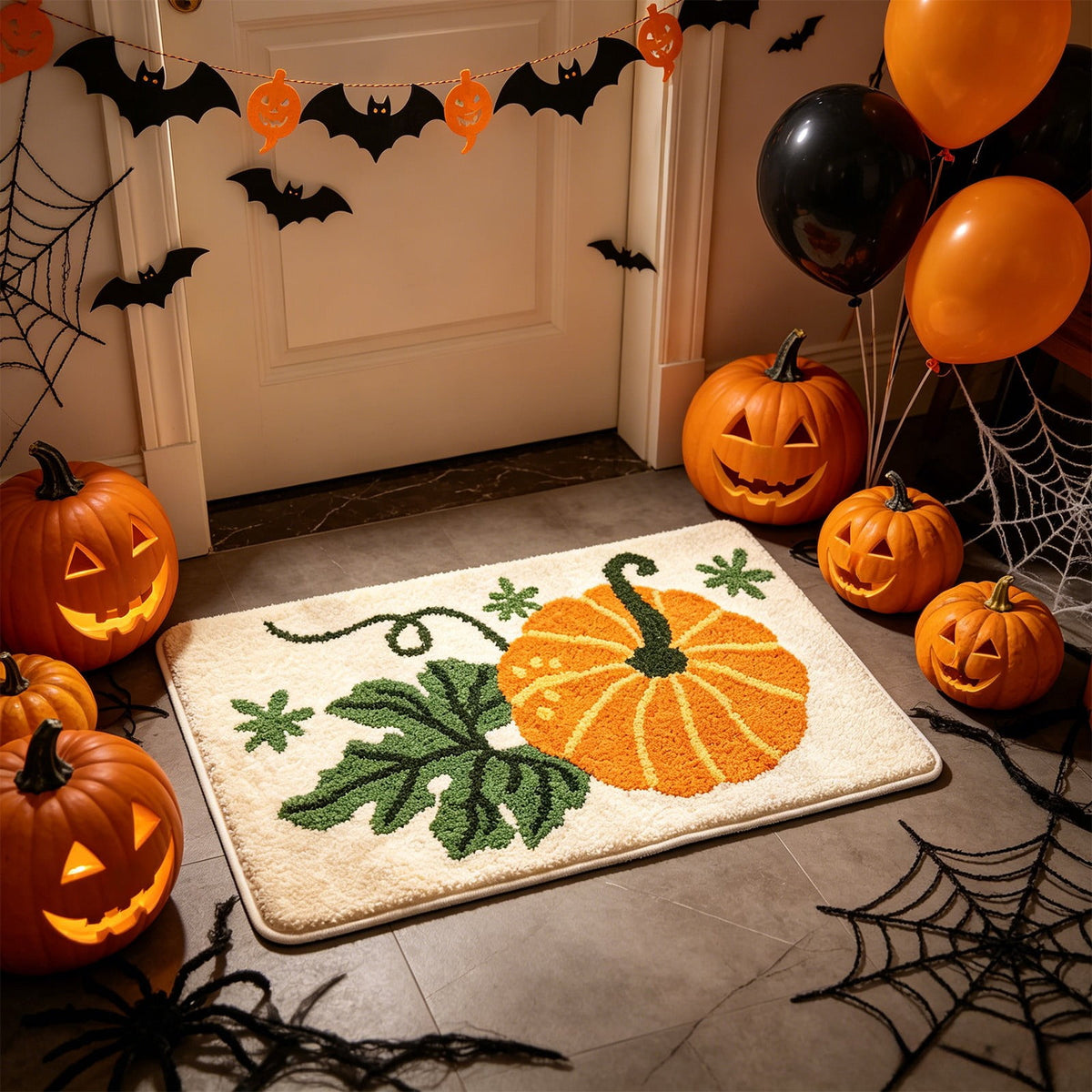 Taotanxi Spider Web Bath Mat, Halloween Bathroom Rug 15x23 Inches, Halloween Rugs Bathroom Decor, Black Gothic Bath Mat, Ultra Soft Great Absorbency