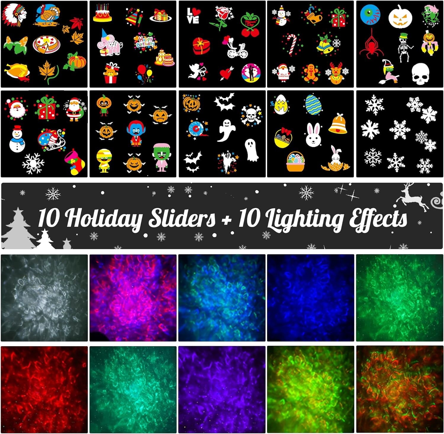 Christmas Halloween Projector Lights, Upgrade Waterproof Outdoor Indoor Holiday Projector Lights with Remote and 20 HD Effects (3D Ocean Wave + Patterns) for Xmas Halloween Party Yard Decor