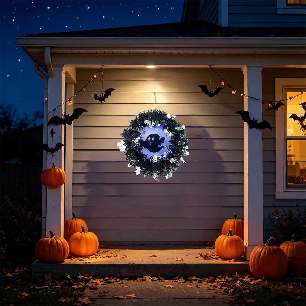 Boovnll Halloween Wreath, 18" Horror & Novelty Handmade Black Twig Glitter Bats Halloween Wreaths for Front Door Fireplace Wall Porch Party Decor, Halloween Decorations