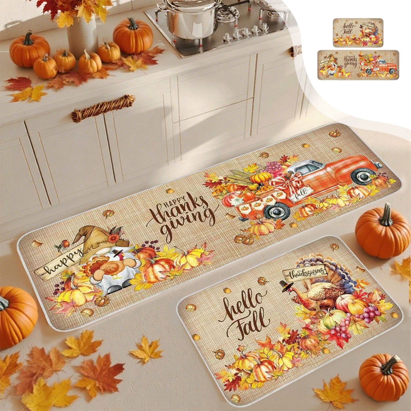 Stijggn Halloween Kitchen Mats for Floor Halloween Rugs Halloween Thanksgiving Decorations Doormat, Welcome Mats for Front Door,Spooky Outdoor Mats for Home Decor Holiday Decorative