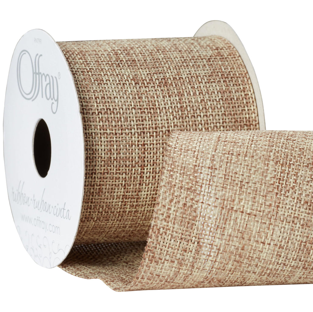 (2 pack) Offray Ribbon, Natural 2 1/2 inch Woven Burlap Woven Ribbon, 9 feet